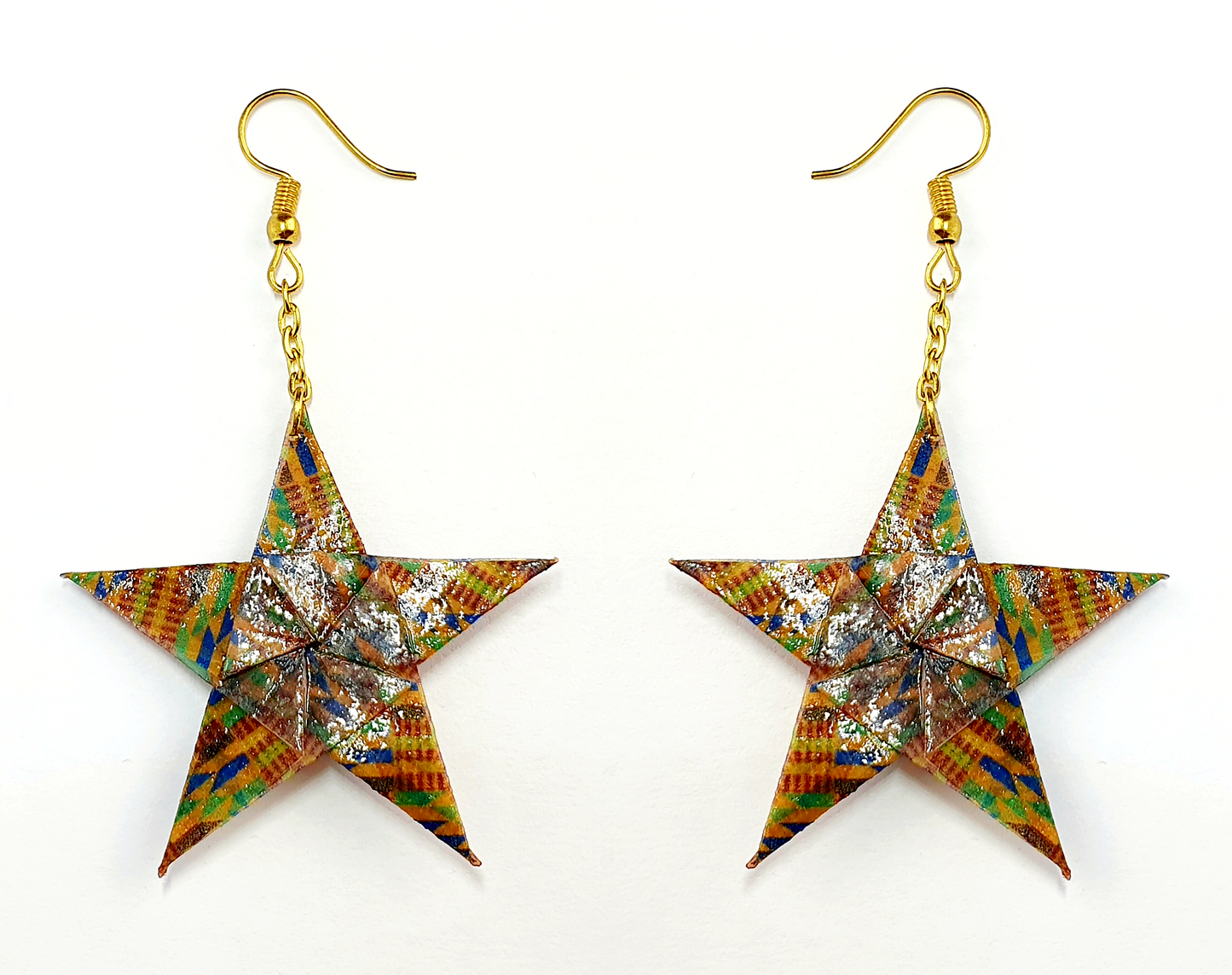 Vibrant Ghanaian Kente Star Drop Earrings