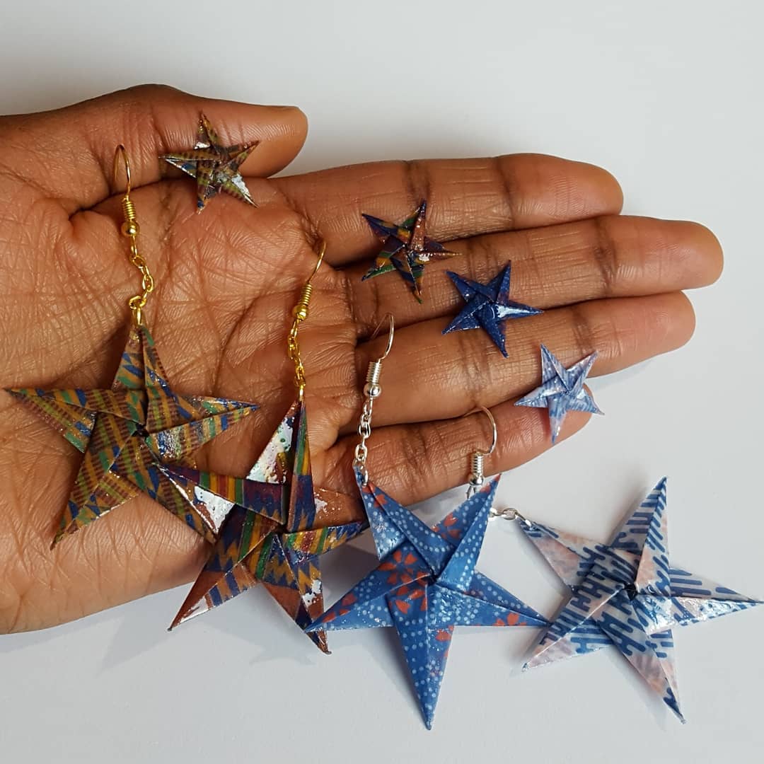 Traditional Kente Origami Star Drop Earrings