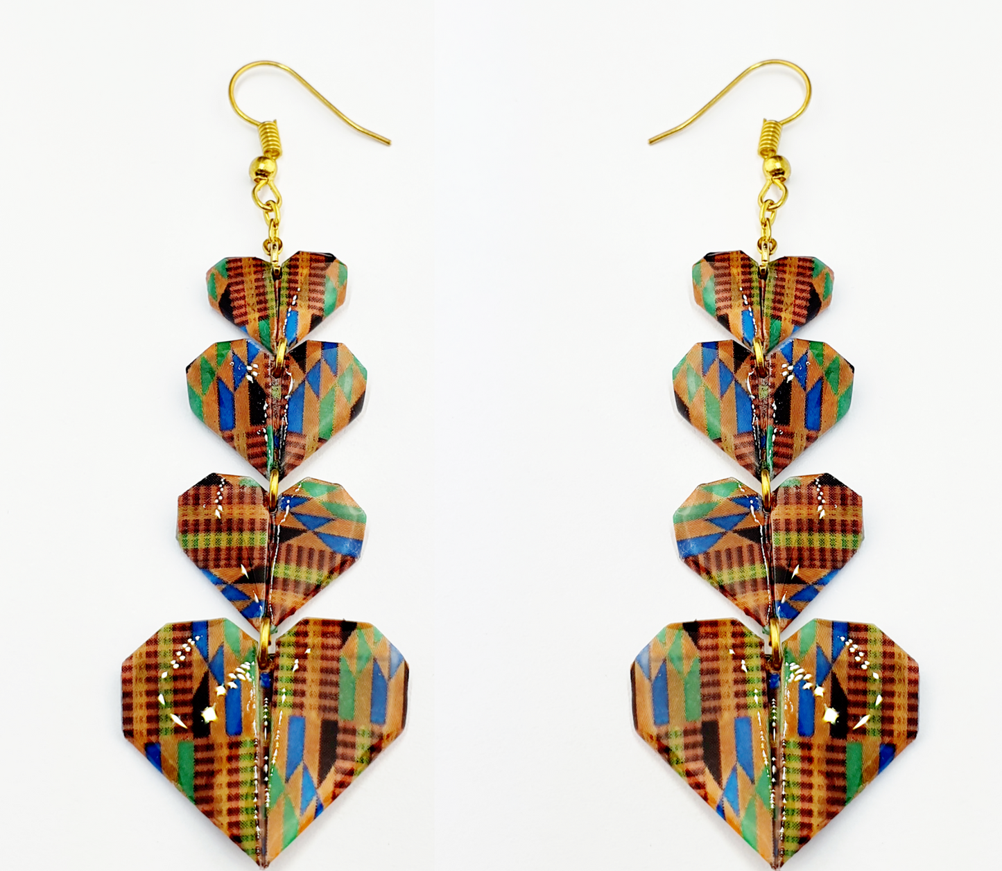 4-Tier Kente Heart Dangle Earrings