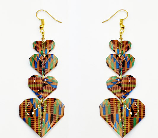 4-Tier Kente Heart Dangle Earrings