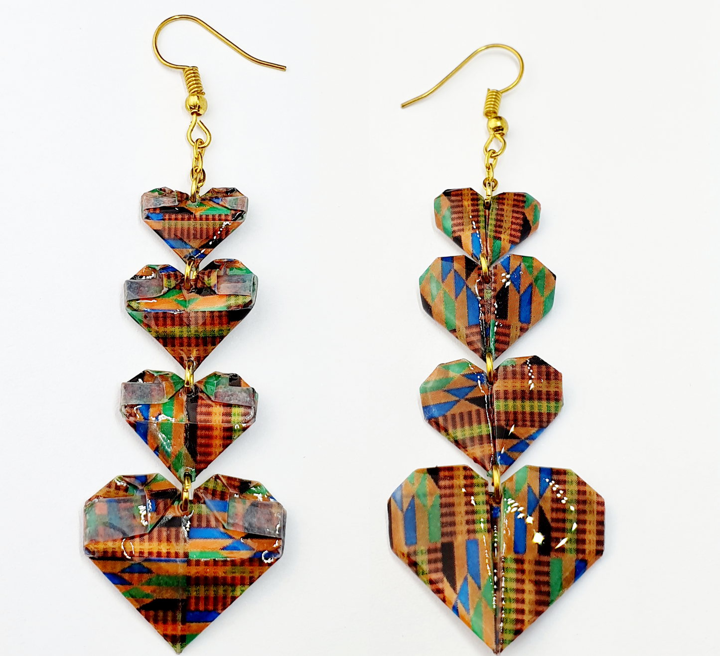 4-Tier Kente Heart Dangle Earrings