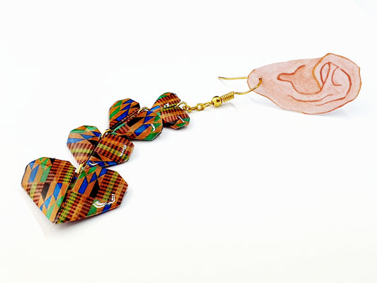4-Tier Kente Heart Dangle Earrings