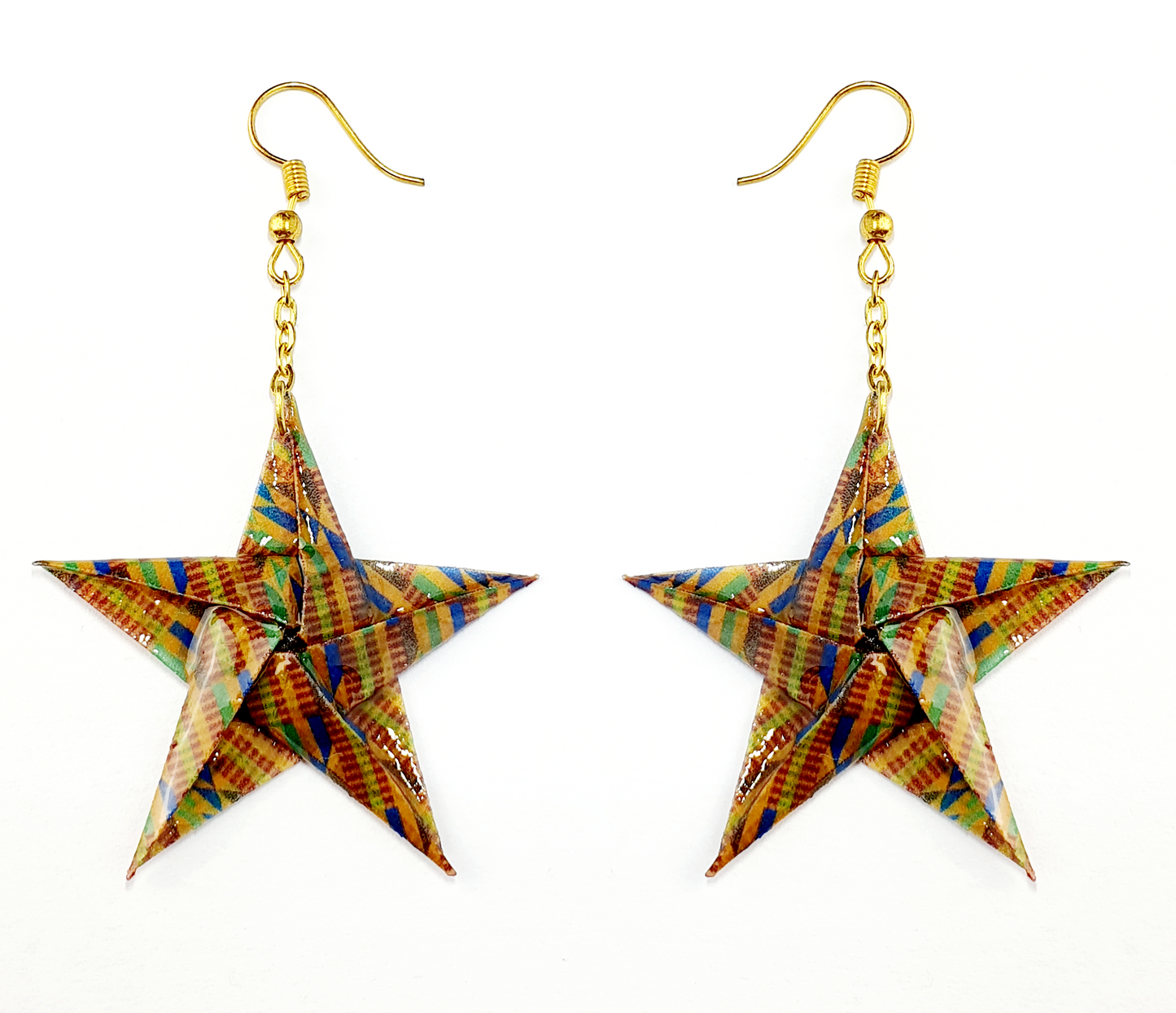 Vibrant Ghanaian Kente Star Drop Earrings
