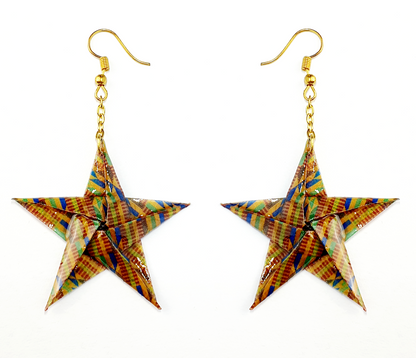Vibrant Ghanaian Kente Star Drop Earrings