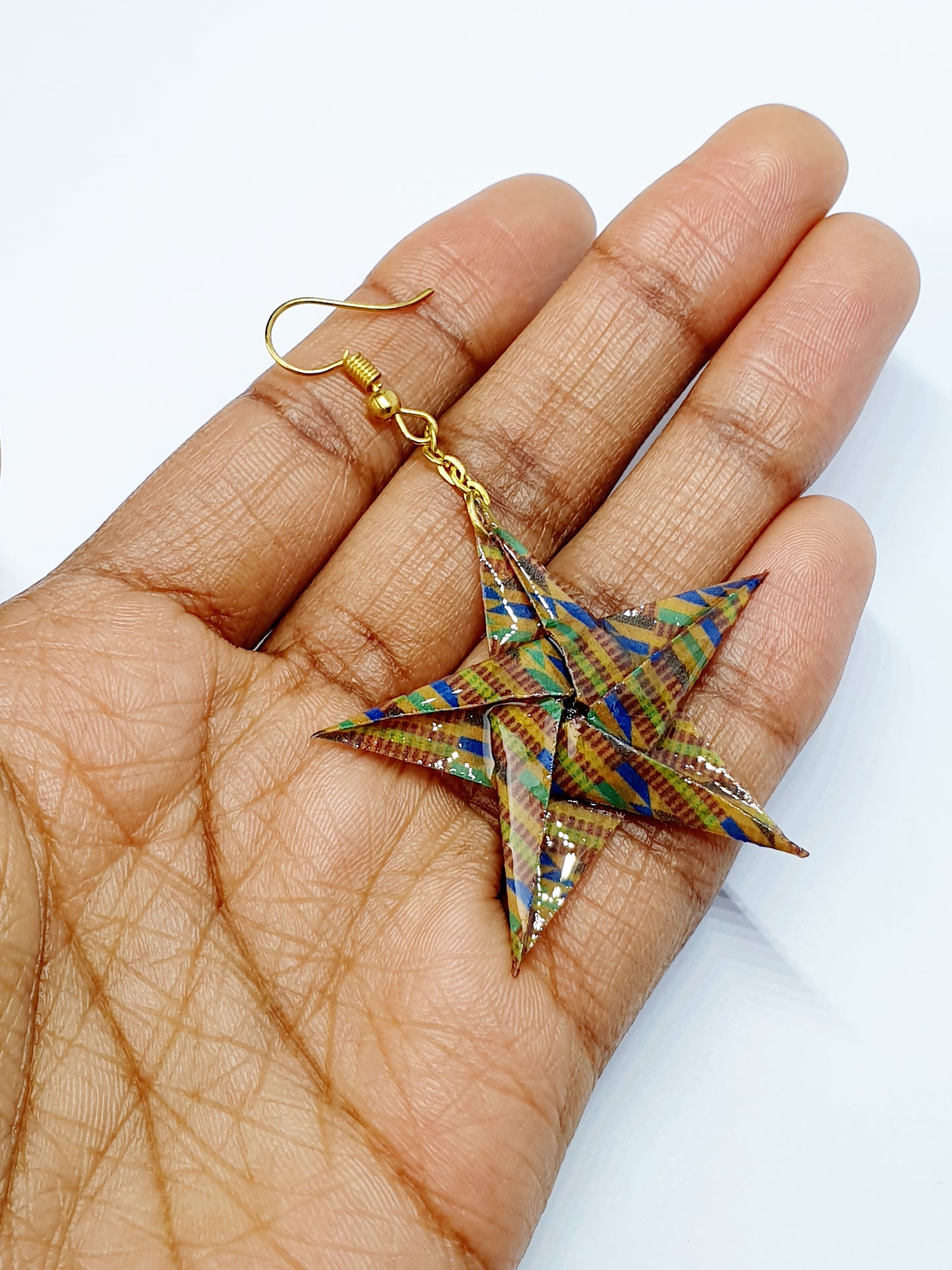 Vibrant Ghanaian Kente Star Drop Earrings