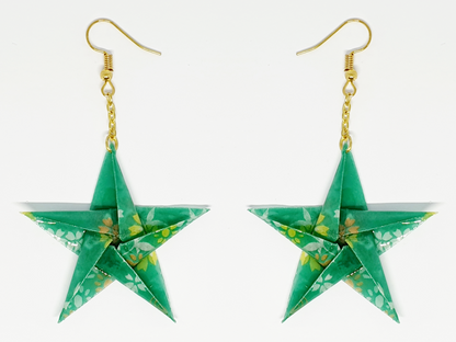 Green Floral Origami Star Drop Earrings