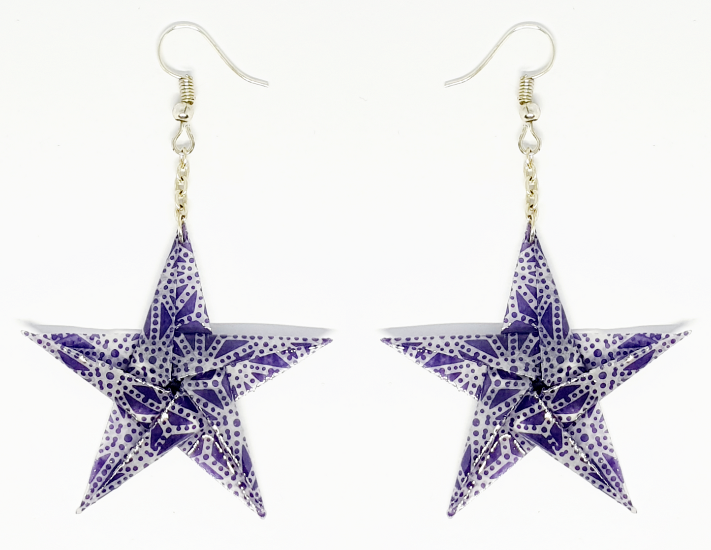 Purple Geometric Origami Star Drop Earrings