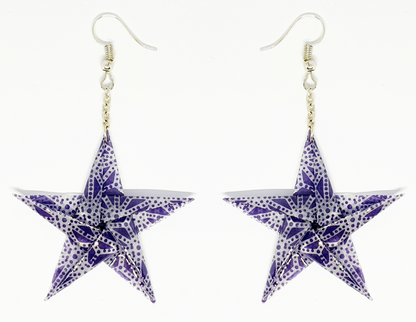 Purple Geometric Origami Star Drop Earrings
