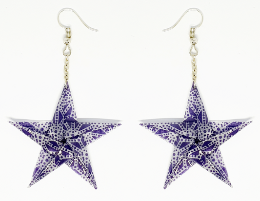 Purple Geometric Origami Star Drop Earrings