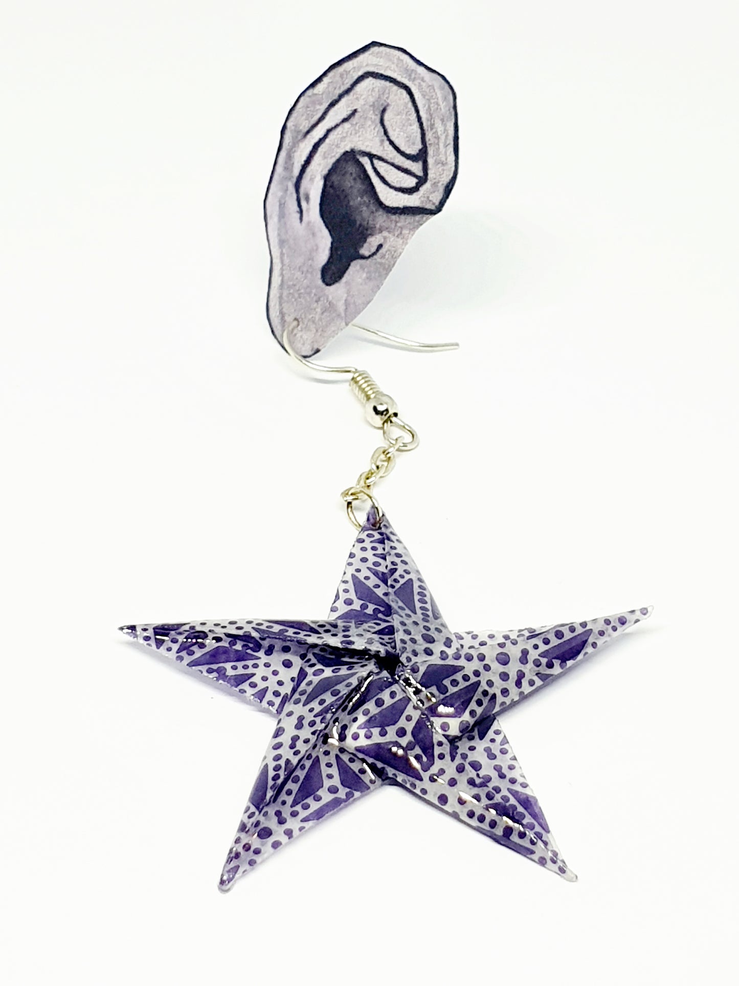 Purple Geometric Origami Star Drop Earrings