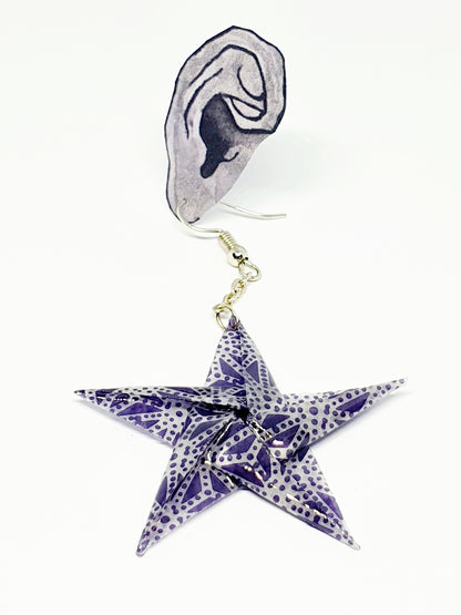Purple Geometric Origami Star Drop Earrings