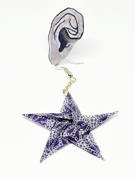 Purple Geometric Origami Star Drop Earrings