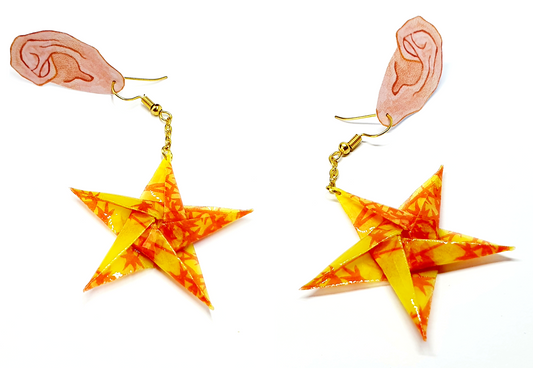 Yellow Bamboo Origami Star Drop Earrings