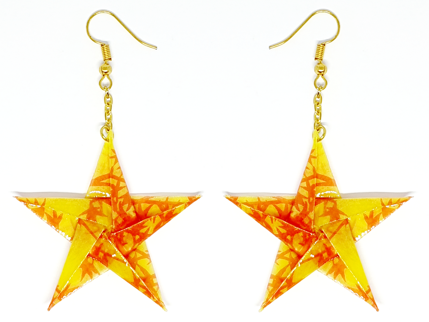 Yellow Bamboo Origami Star Drop Earrings