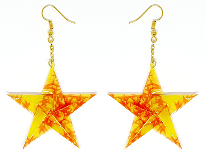 Yellow Bamboo Origami Star Drop Earrings