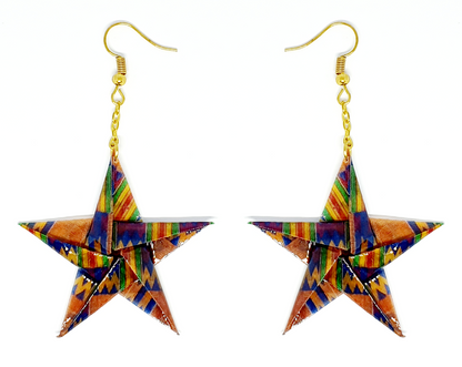 Traditional Kente Origami Star Drop Earrings