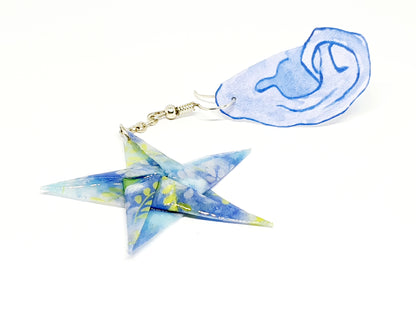 Blue Floral Origami Star Drop Earrings