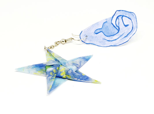 Blue Floral Origami Star Drop Earrings