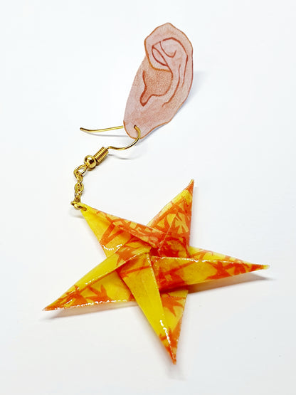 Yellow Bamboo Origami Star Drop Earrings