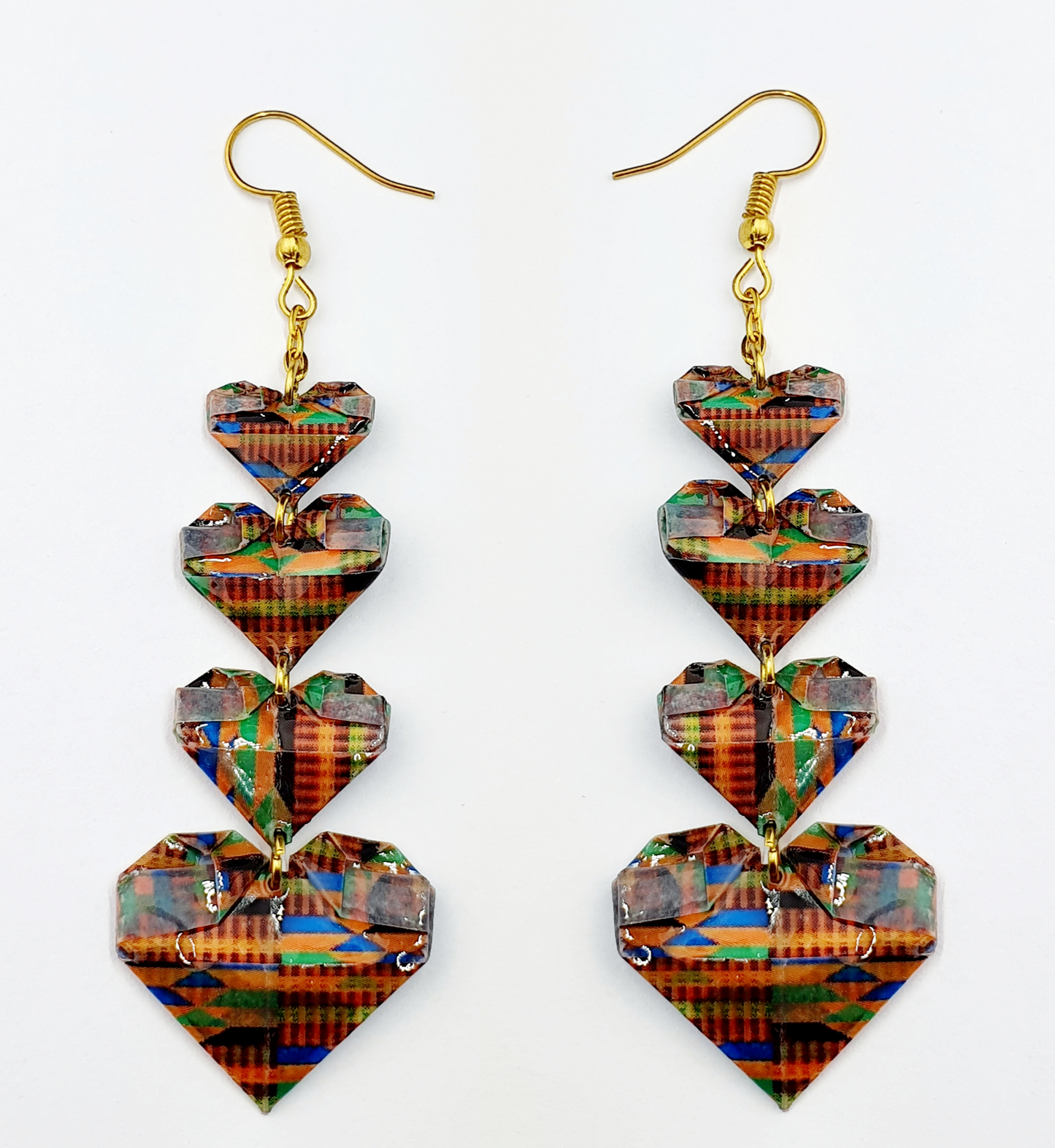 4-Tier Kente Heart Dangle Earrings