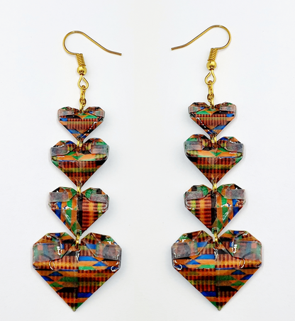 4-Tier Kente Heart Dangle Earrings