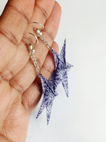 Purple Geometric Origami Star Drop Earrings