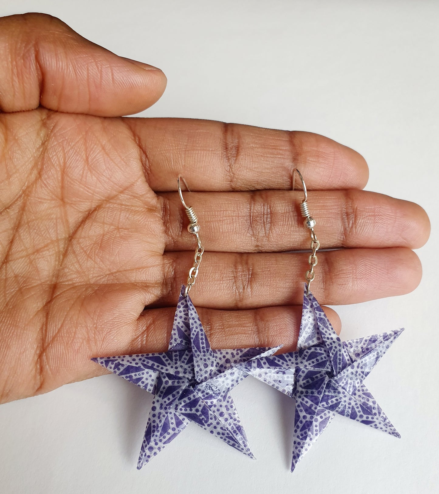 Purple Geometric Origami Star Drop Earrings