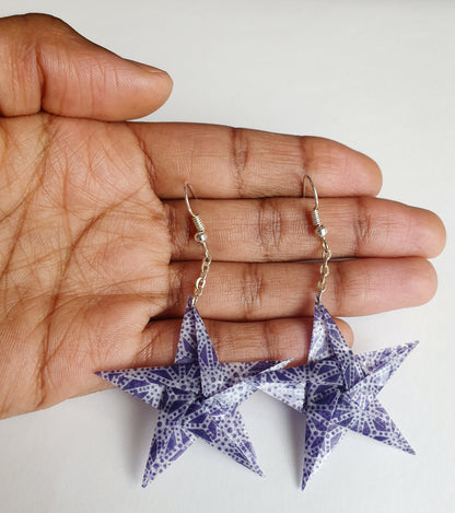 Purple Geometric Origami Star Drop Earrings