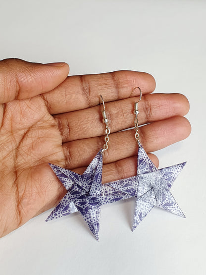Purple Geometric Origami Star Drop Earrings
