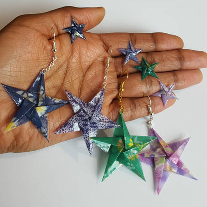Green Floral Origami Star Drop Earrings